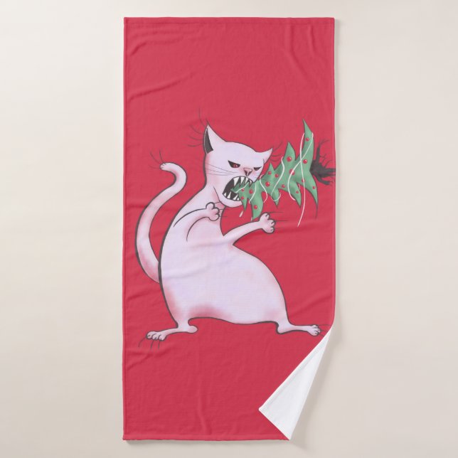 Weihnachtskatze Funny Evil Kitty Weihnachtsbaum Badehandtuch (Badehandtuch)