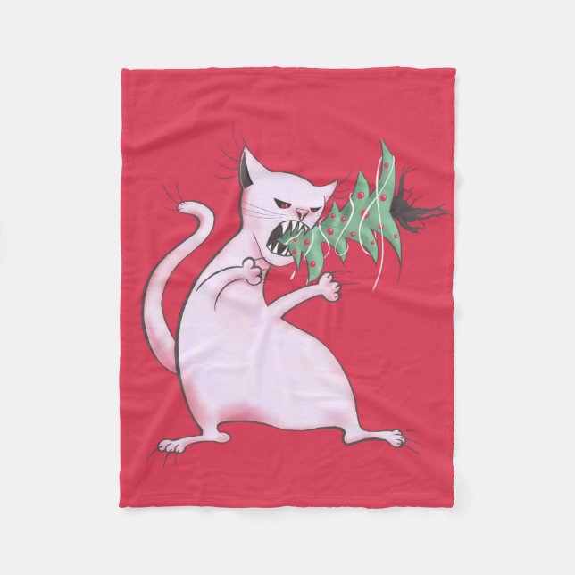 Weihnachtskatze Funny Evil Kitty Weihnachtsbaum Fleecedecke (Vorderseite)