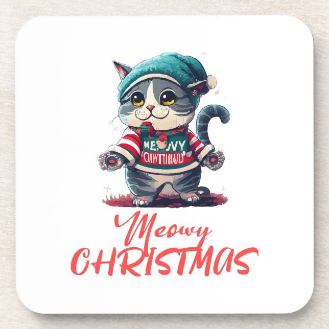 Weihnachtskatze Getränkeuntersetzer (Vorderseite)