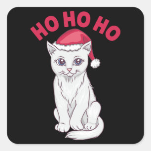 Weihnachtskatze Ho Ho Ho Quadratischer Aufkleber
