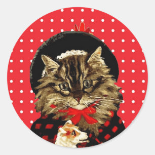 Weihnachtskatze Holding Hundsticker Runder Aufkleber