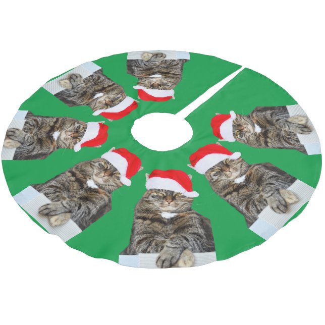Weihnachtskatze Humbug Foto Tree Skirt Polyester Weihnachtsbaumdecke (Schrägansicht)