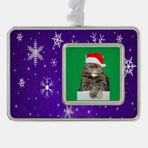 Weihnachtskatze Humbug & Schnee Foto Bilderrahmen- Rahmen-Ornament Silber