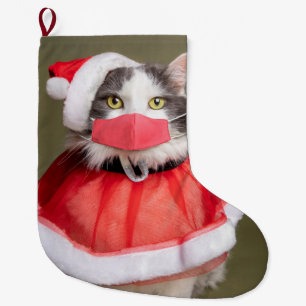 Weihnachtskatze im Gesicht Maske Großer Weihnachtsstrumpf