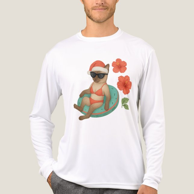 Weihnachtskatze im Juli Strand Thema Tri-Blend Shirt (Vorderseite)