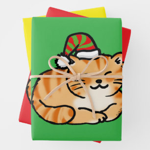 Weihnachtskatze im Nikolaushut - Süße Katze im fes Geschenkpapier Set