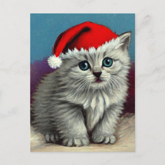 Weihnachtskatze im Weihnachtsmannmütze Feiertagspostkarte