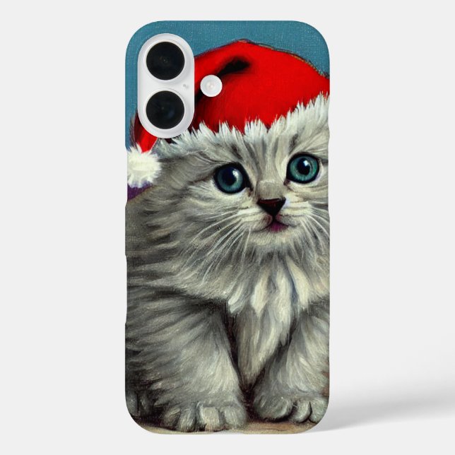 Weihnachtskatze im Weihnachtsmannmütze iPhone 16 Hülle (Rückseite)