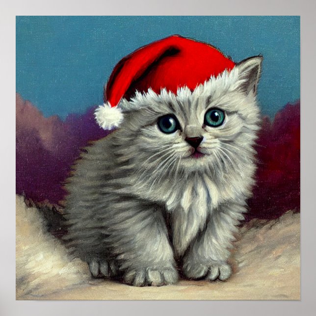 Weihnachtskatze im Weihnachtsmannmütze Poster (Vorne)