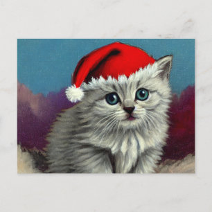 Weihnachtskatze im Weihnachtsmannmütze Postkarte