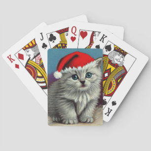 Weihnachtskatze im Weihnachtsmannmütze Spielkarten