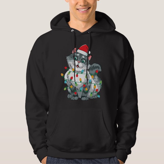 Weihnachtskatze in farbenfrohen Lichtern mit S Hoodie (Vorderseite)