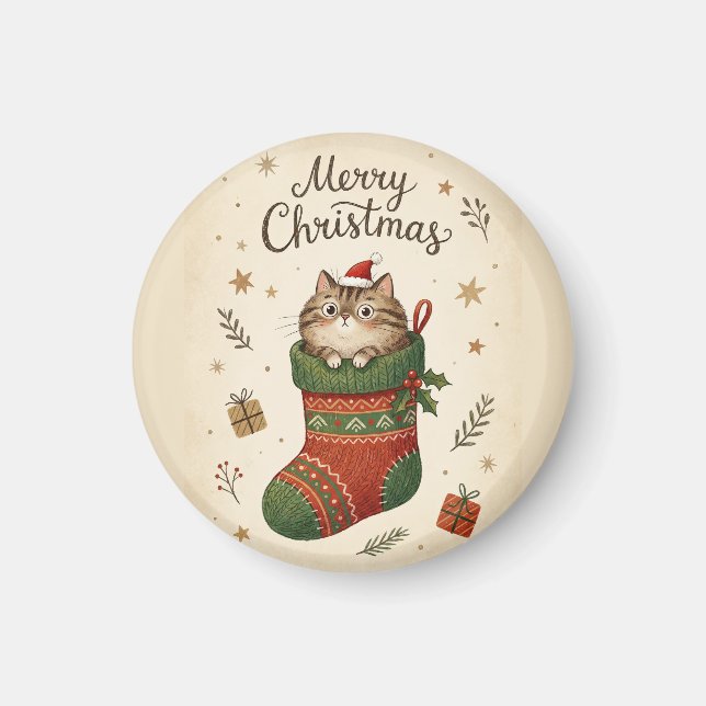 Weihnachtskatze in Strumpf Magnet (Vorne)