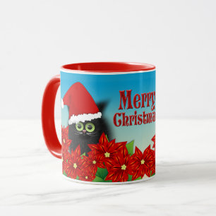 Weihnachtskatze in Weihnachtsmannmütze Amid Poins Tasse