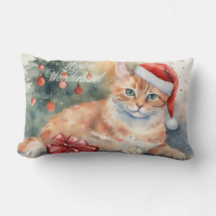 Weihnachtskatze in Weihnachtsmannmütze Wasserfarbe Lendenkissen