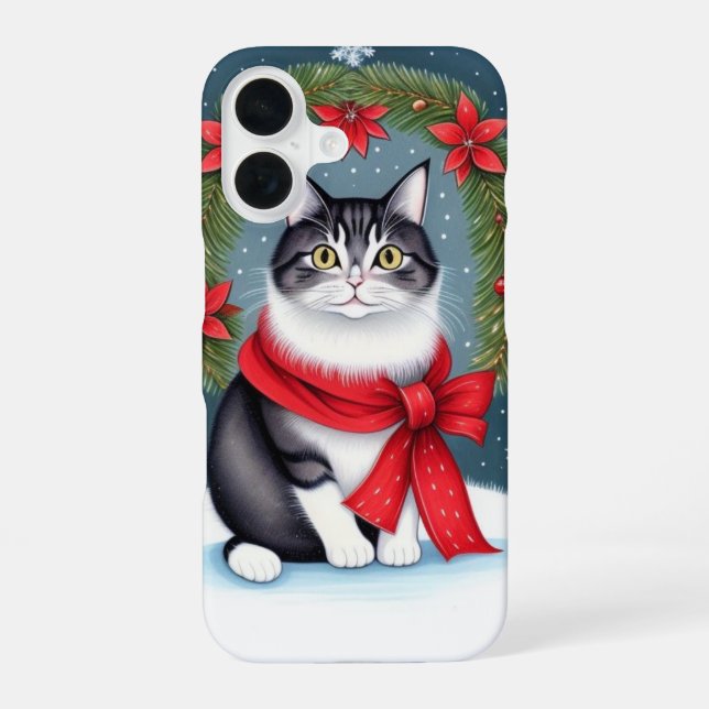 Weihnachtskatze iPhone 16 Hülle (Rückseite)