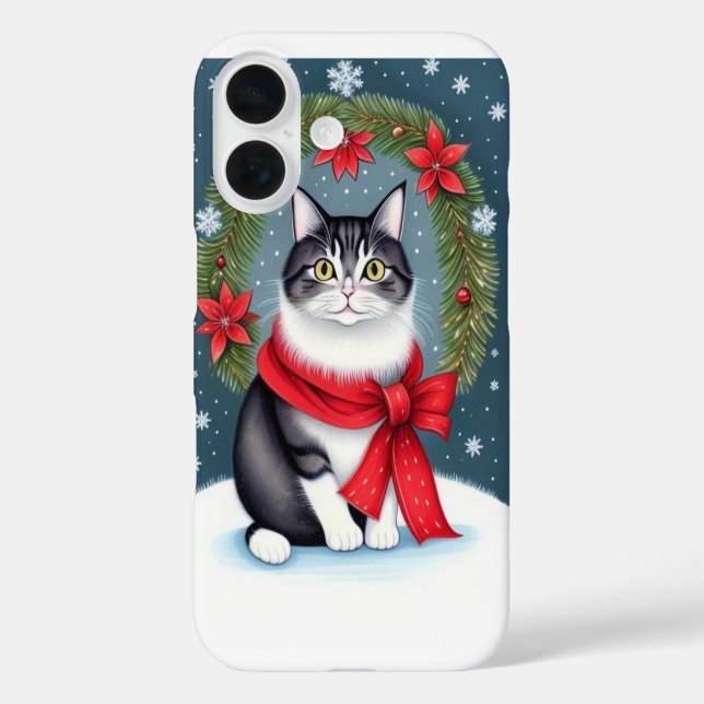 Weihnachtskatze iPhone 16 Hülle (Rückseite)