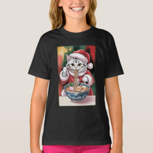 Weihnachtskatze isst Ramen-Feiertags-T-Shirt T-Shirt