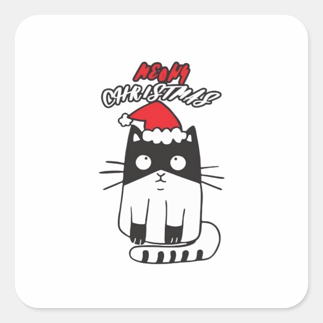 Weihnachtskatze, Kawaii, niedlich, lebhaft, melodi Quadratischer Aufkleber (Vorderseite)