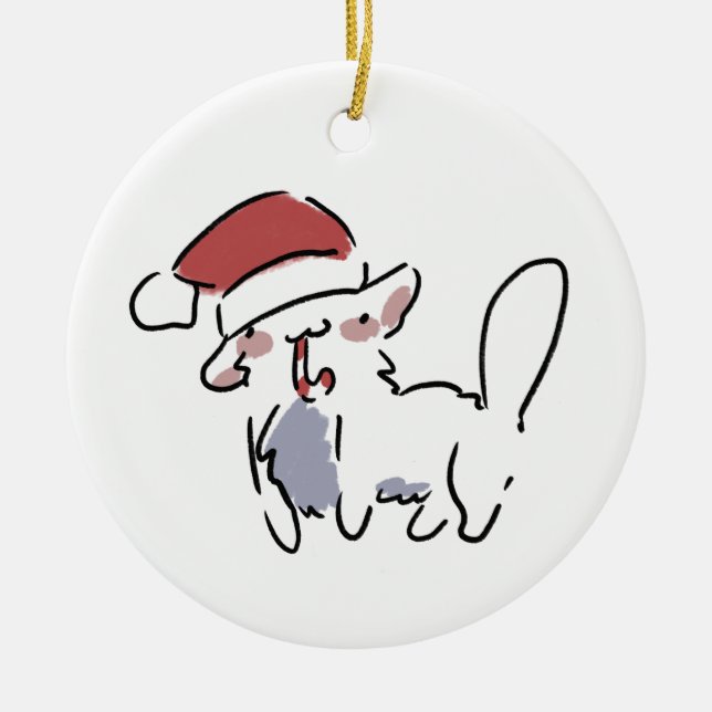 Weihnachtskatze Keramik Ornament (Vorne)