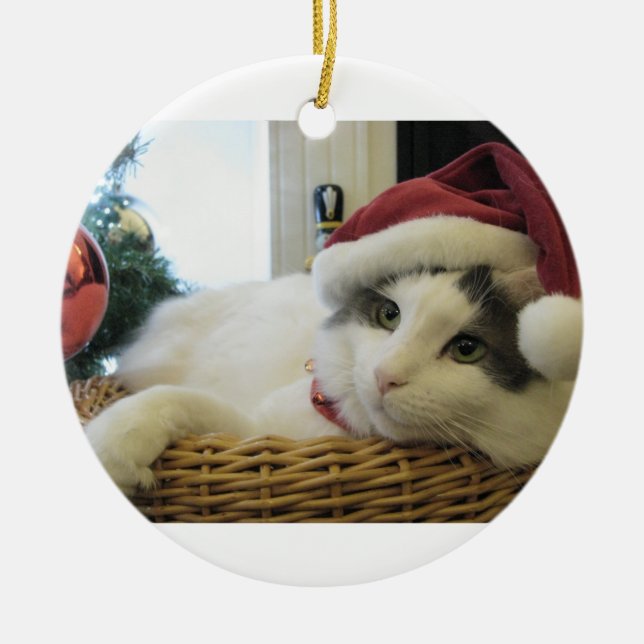 Weihnachtskatze Keramik Ornament (Vorne)