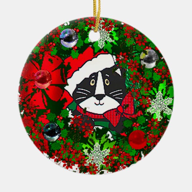 Weihnachtskatze Keramik Ornament (Vorne)