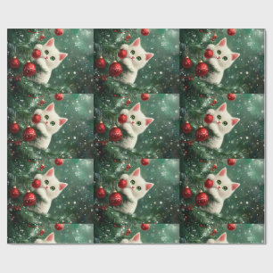Weihnachtskatze klettert auf den Xmas-Baum Geschenkpapier