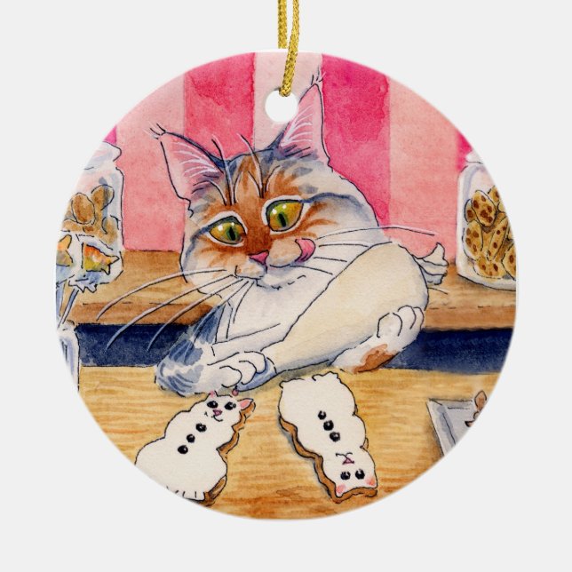 Weihnachtskatze, Lebkuchen Snowman-Ornament Keramik Ornament (Vorne)