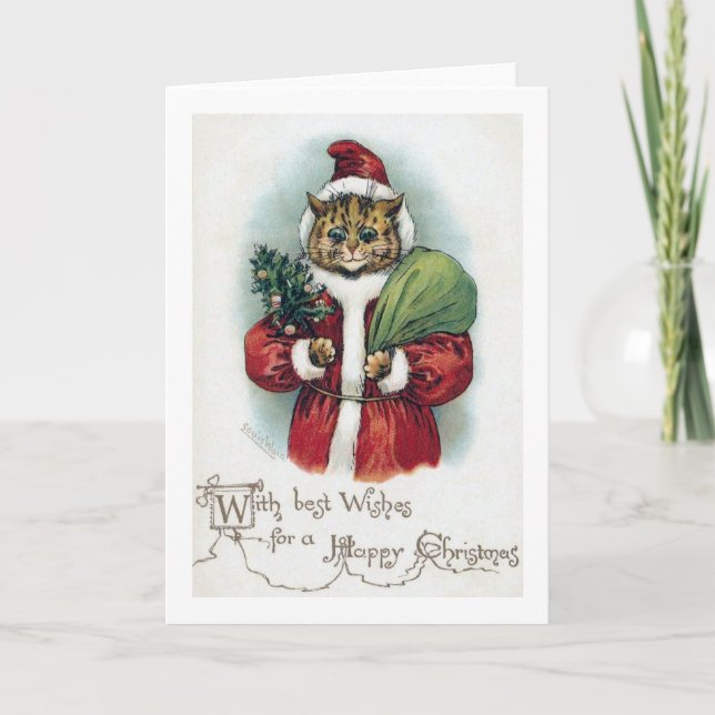 Weihnachtskatze, Louis Wain Feiertagskarte (Vorderseite)