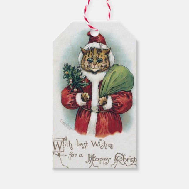Weihnachtskatze, Louis Wain Geschenkanhänger (Vorderseite)