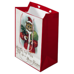 Weihnachtskatze, Louis-Wain-Geschenktasche Mittlere Geschenktüte
