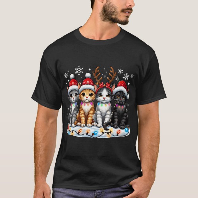 Weihnachtskatze Lover Weihnachtslicht T-Shirt (Vorderseite)