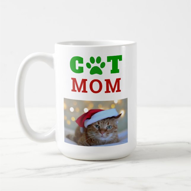 Weihnachtskatze Mama Paw Print Snowflake Foto Kaffeetasse (Links)