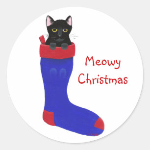 Weihnachtskatze, Meowy Weihnachtskleber, Weihnacht Runder Aufkleber