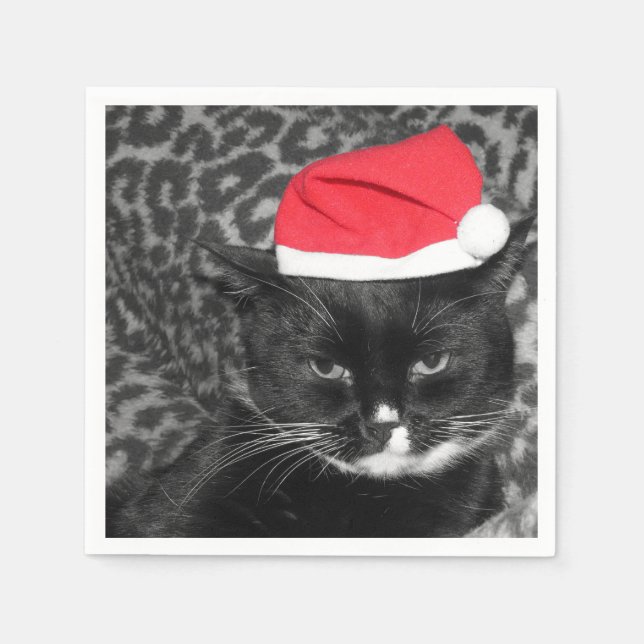 Weihnachtskatze mit dem Hut des Weihnachtsmanns Serviette (Vorderseite)