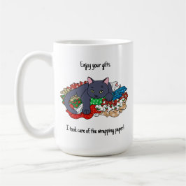 Weihnachtskatze mit Geschenkpapier Kaffeetasse
