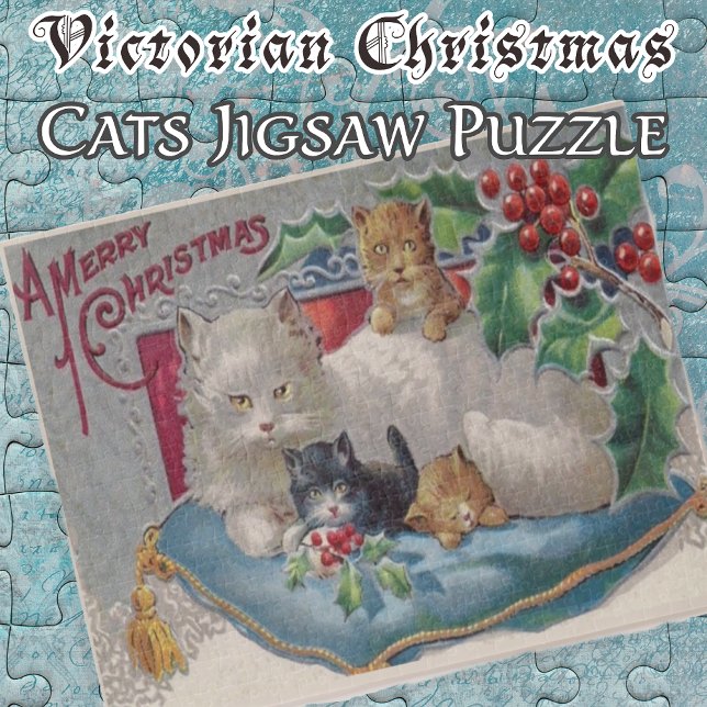 Weihnachtskatze mit Kätzchen Vintag Viktorianisch (Vintage Victorian Christmas Cat with Kittens Jigsaw Puzzle)