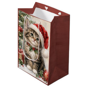 Weihnachtskatze mit Santa-Hut Mittlere Geschenktüte