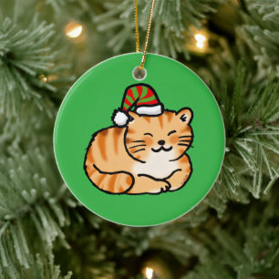 Weihnachtskatze mit Santa-Hut - Weihnachtskatzenli Keramik Ornament