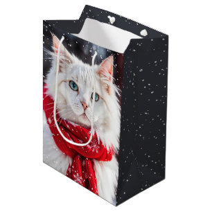 Weihnachtskatze mit Scarf und Schneeflocken Mittlere Geschenktüte