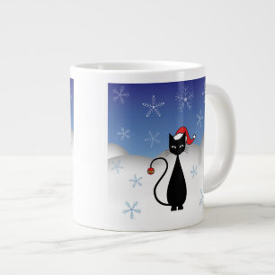 Weihnachtskatze mit Schneeflocken Jumbo-Tasse