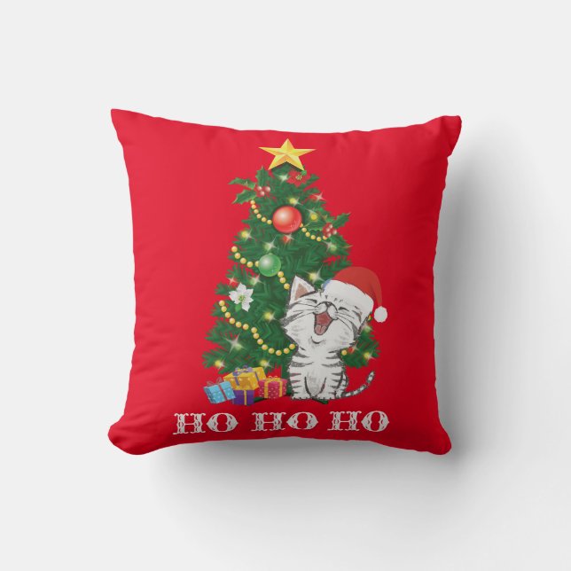 Weihnachtskatze mit Weihnachtsbaum Kissen (Vorderseite)