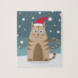 Weihnachtskatze mit Weihnachtsmannmütze