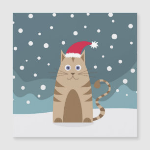 Weihnachtskatze mit Weihnachtsmannmütze, lustige K Magnetkarte