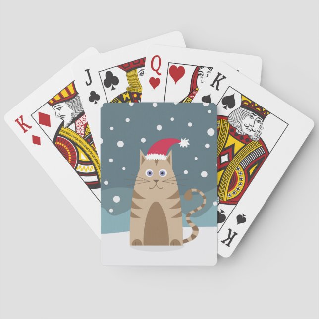 Weihnachtskatze mit Weihnachtsmannmütze Spielkarten (Rückseite)