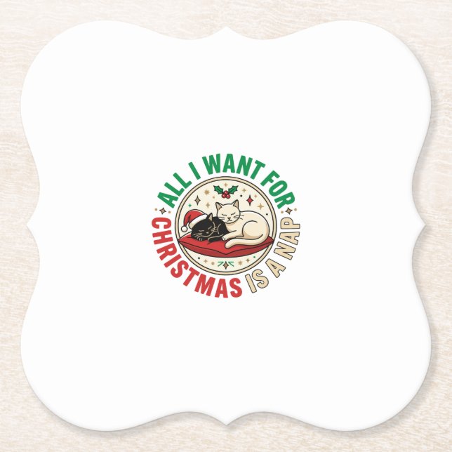 Weihnachtskatze Nap Urlaub Design Untersetzer (Vorderseite)