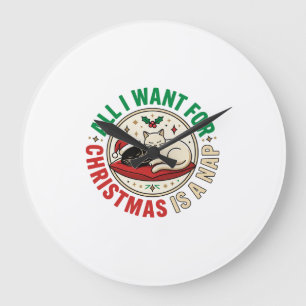 Weihnachtskatze-Nickerchen-Urlaubsdesign Große Wanduhr