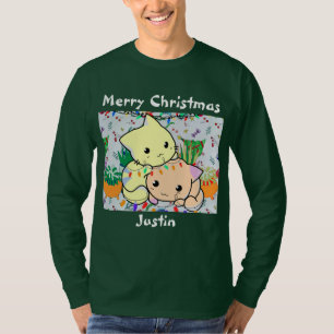 Weihnachtskatze niedlich, personalisierte Texte an T-Shirt