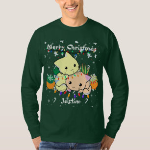 Weihnachtskatze niedlich, personalisierte Texte an T-Shirt