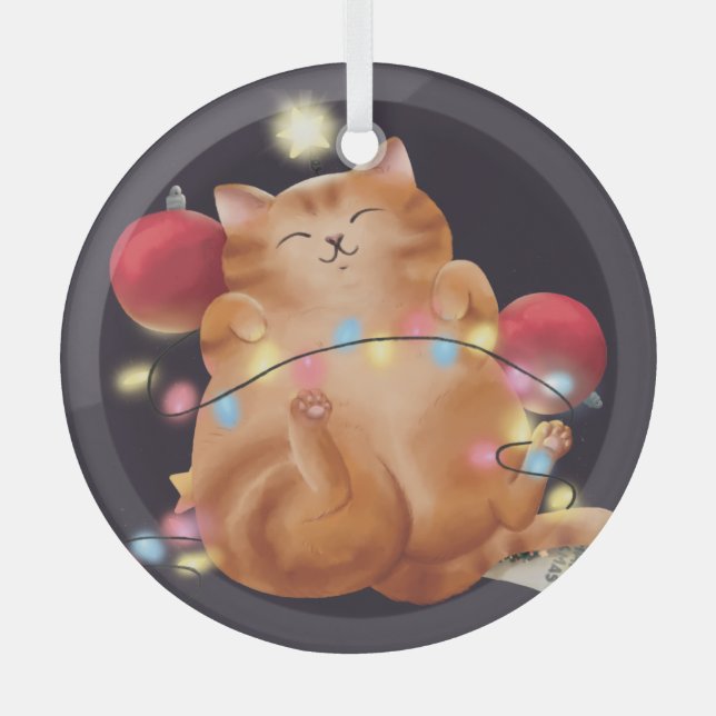 Weihnachtskatze Ornament Aus Glas (Vorderseite)